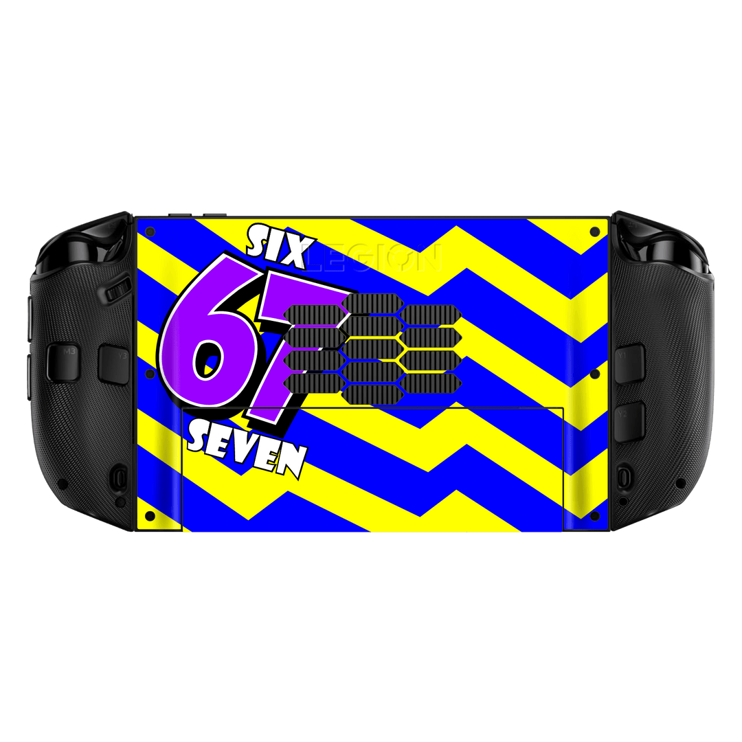 Lenovo Legion GO 2 Printed Custom SIGNATURE “6-7 Flash” Bold Blue & Yellow Pop Art Typography Skin Wrap Sticker Decal Cover Protector by QSKINZ | QSKINZ.COM back