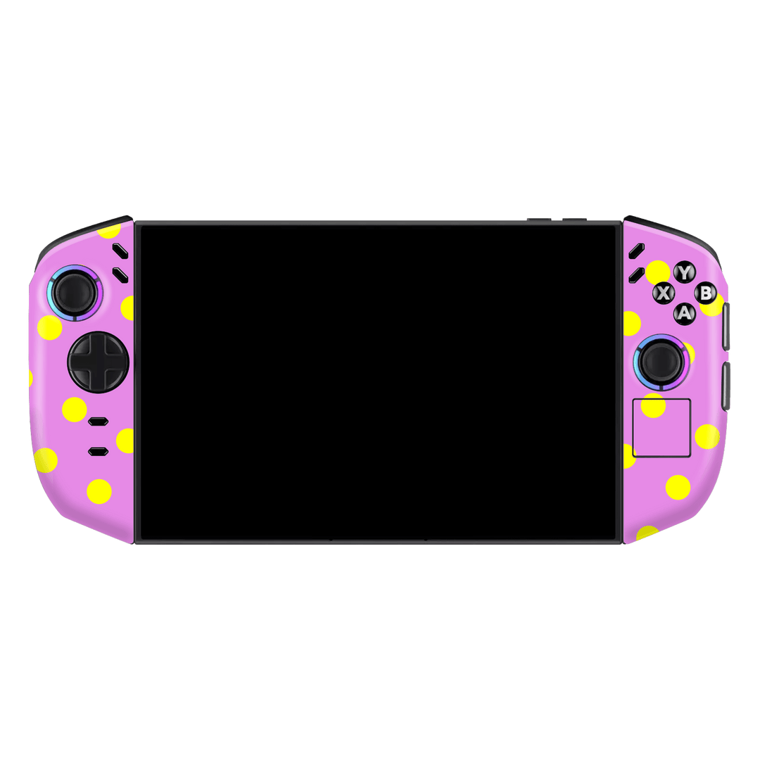 Lenovo Legion GO 2 Printed Custom SIGNATURE “Candy Polka Dot” Playful Pink & Yellow Polka Dot Skin Wrap Sticker Decal Cover Protector by QSKINZ | QSKINZ.COM
