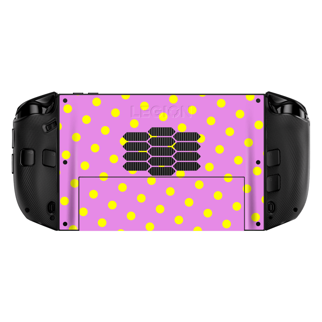 Lenovo Legion GO 2 Printed Custom SIGNATURE “Candy Polka Dot” Playful Pink & Yellow Polka Dot Skin Wrap Sticker Decal Cover Protector by QSKINZ | QSKINZ.COM back