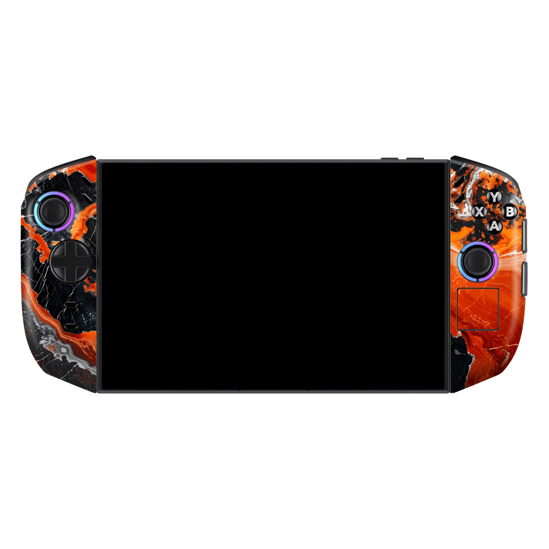 Lenovo Legion GO 2 Printed Custom SIGNATURE “Magmora” AI Lava Orange & Black Skin Wrap Sticker Decal Cover Protector by QSKINZ | QSKINZ.COM