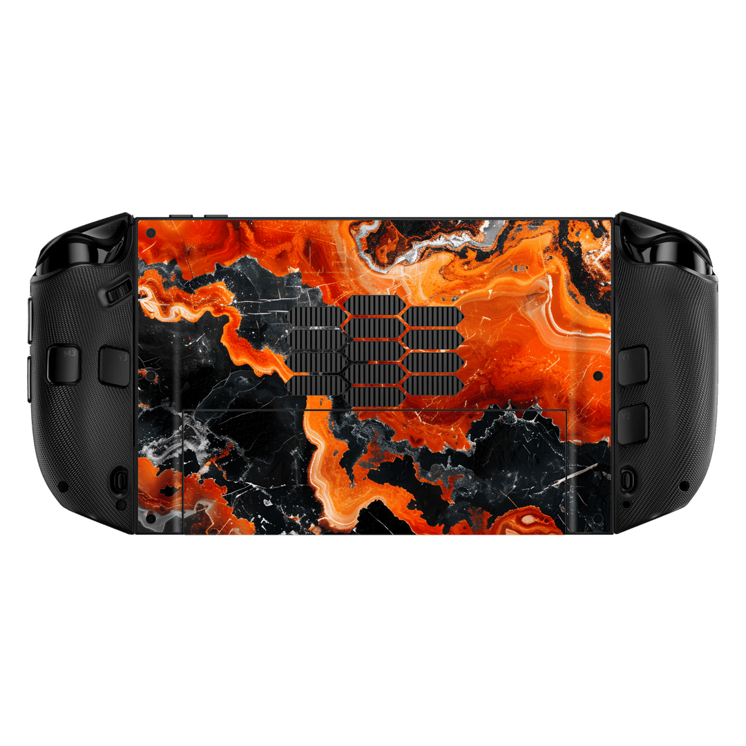 Lenovo Legion GO 2 Printed Custom SIGNATURE “Magmora” AI Lava Orange & Black Skin Wrap Sticker Decal Cover Protector by QSKINZ | QSKINZ.COM back
