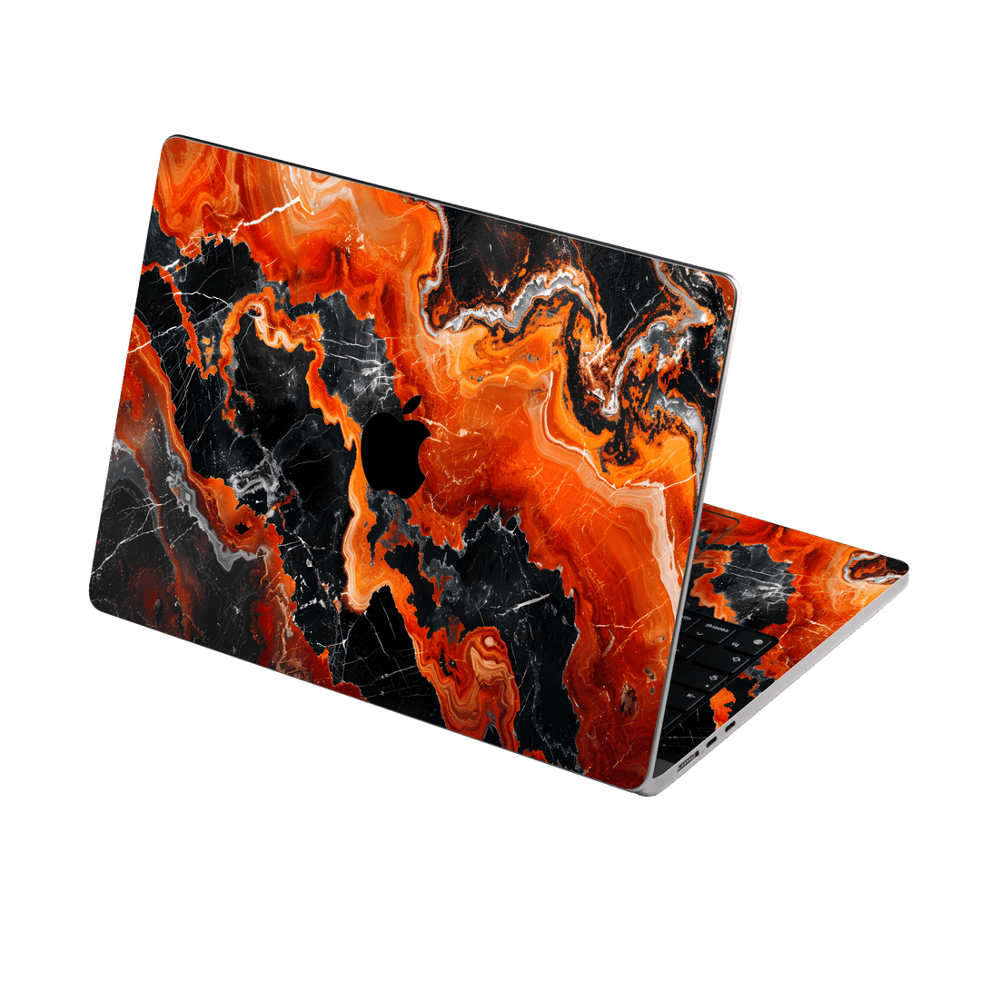 MacBook NEO Printed Custom SIGNATURE “Magmora” AI Lava Orange & Black Skin Wrap Sticker Decal Cover Protector by QSKINZ | QSKINZ.COM