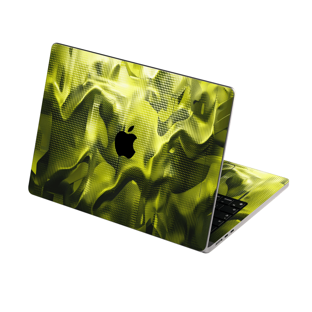 MacBook NEO Printed Custom SIGNATURE “Toxic Halftone” Neon Yellow-Green & Black Halftone Glitch Skin Wrap Sticker Decal Cover Protector by QSKINZ | QSKINZ.COM