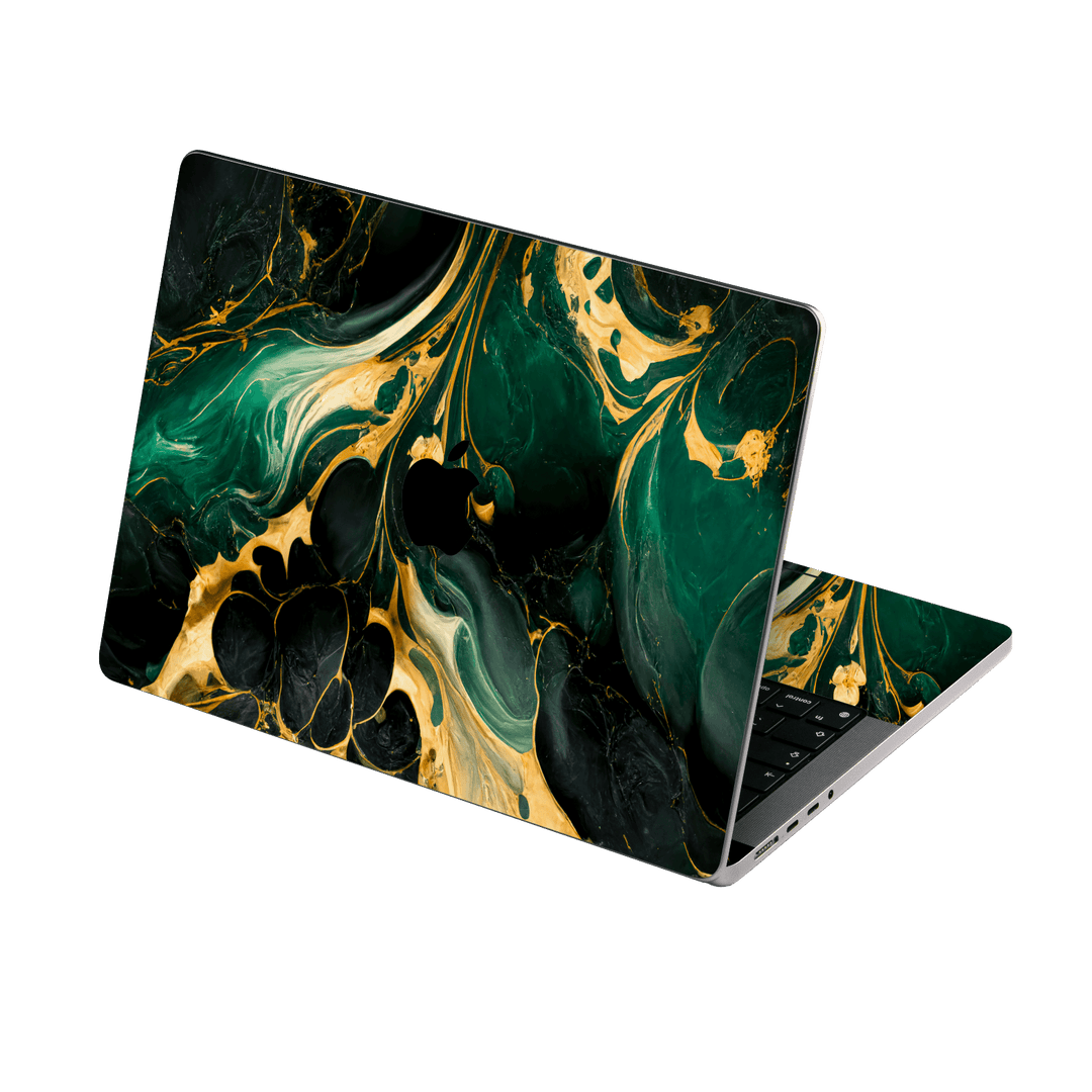 MacBook PRO 16" (2026, M5) Print Printed Custom SIGNATURE Agate Geode Royal Green Gold Skin Wrap Sticker Decal Cover Protector by QSKINZ | qskinz.com