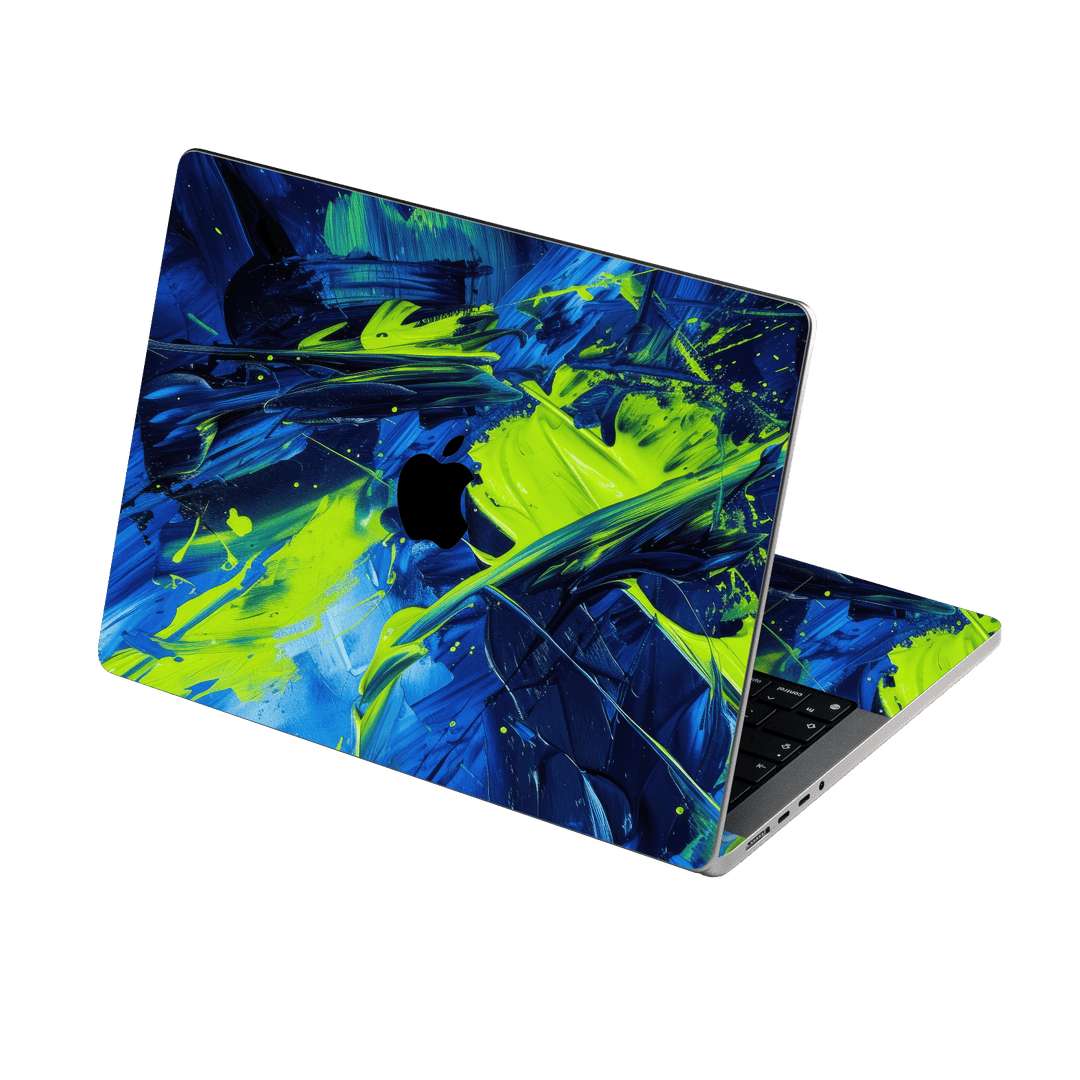 MacBook PRO 16" (2026, M5) Print Printed Custom SIGNATURE Glowquatic Neon Yellow Green Blue Skin Wrap Sticker Decal Cover Protector by QSKINZ | QSKINZ.COM