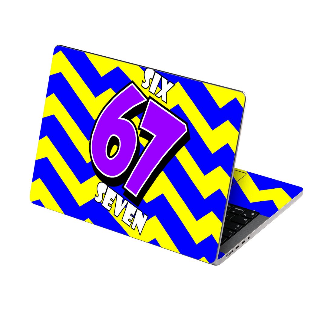 MacBook PRO 16" (2026, M5) Printed Custom SIGNATURE “6-7 Flash” Bold Blue & Yellow Pop Art Typography Skin Wrap Sticker Decal Cover Protector by QSKINZ | QSKINZ.COM
