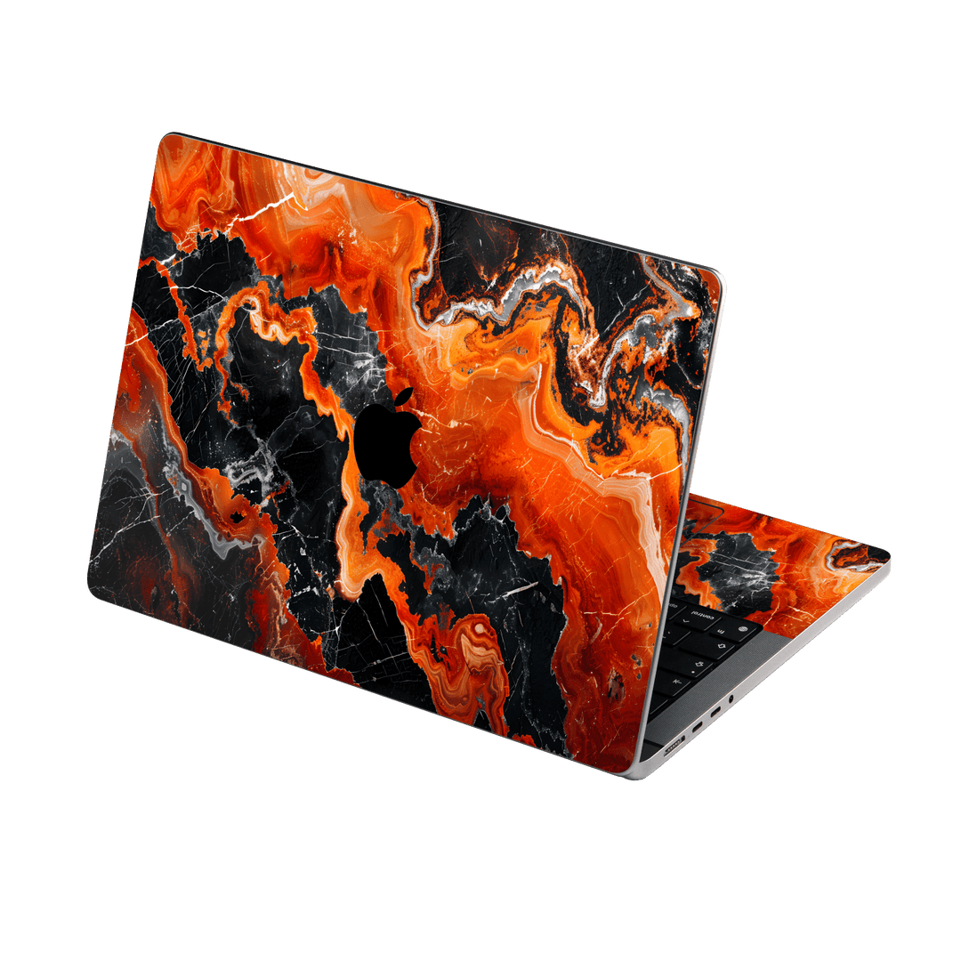 MacBook PRO 16" (2026, M5) Printed Custom SIGNATURE “Magmora” AI Lava Orange & Black Skin Wrap Sticker Decal Cover Protector by QSKINZ | QSKINZ.COM