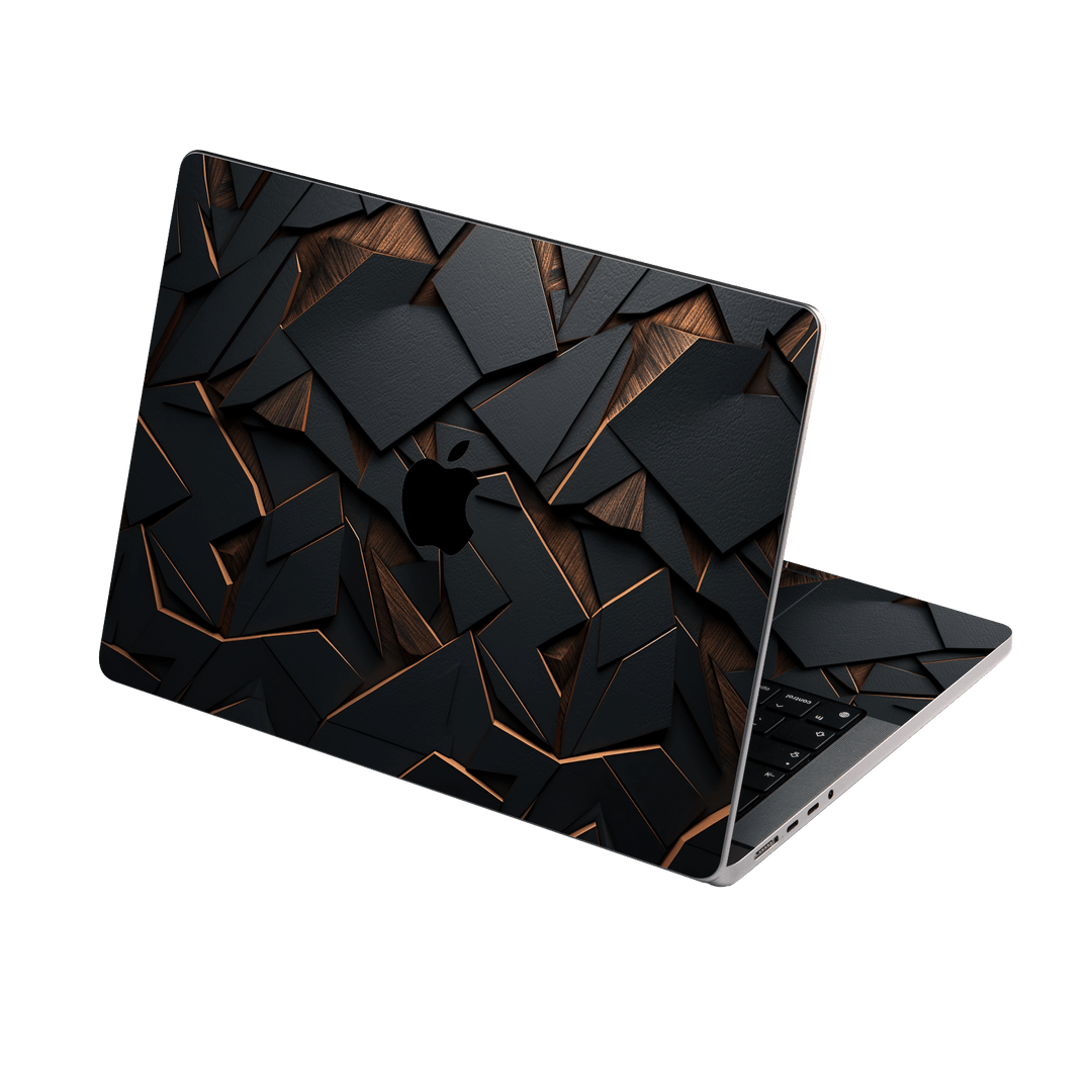 MacBook PRO 16" (2026, M5) Printed Custom SIGNATURE “Nightcore” Midnight Black & Bronze Geometric Skin Wrap Sticker Decal Cover Protector by QSKINZ | QSKINZ.COM