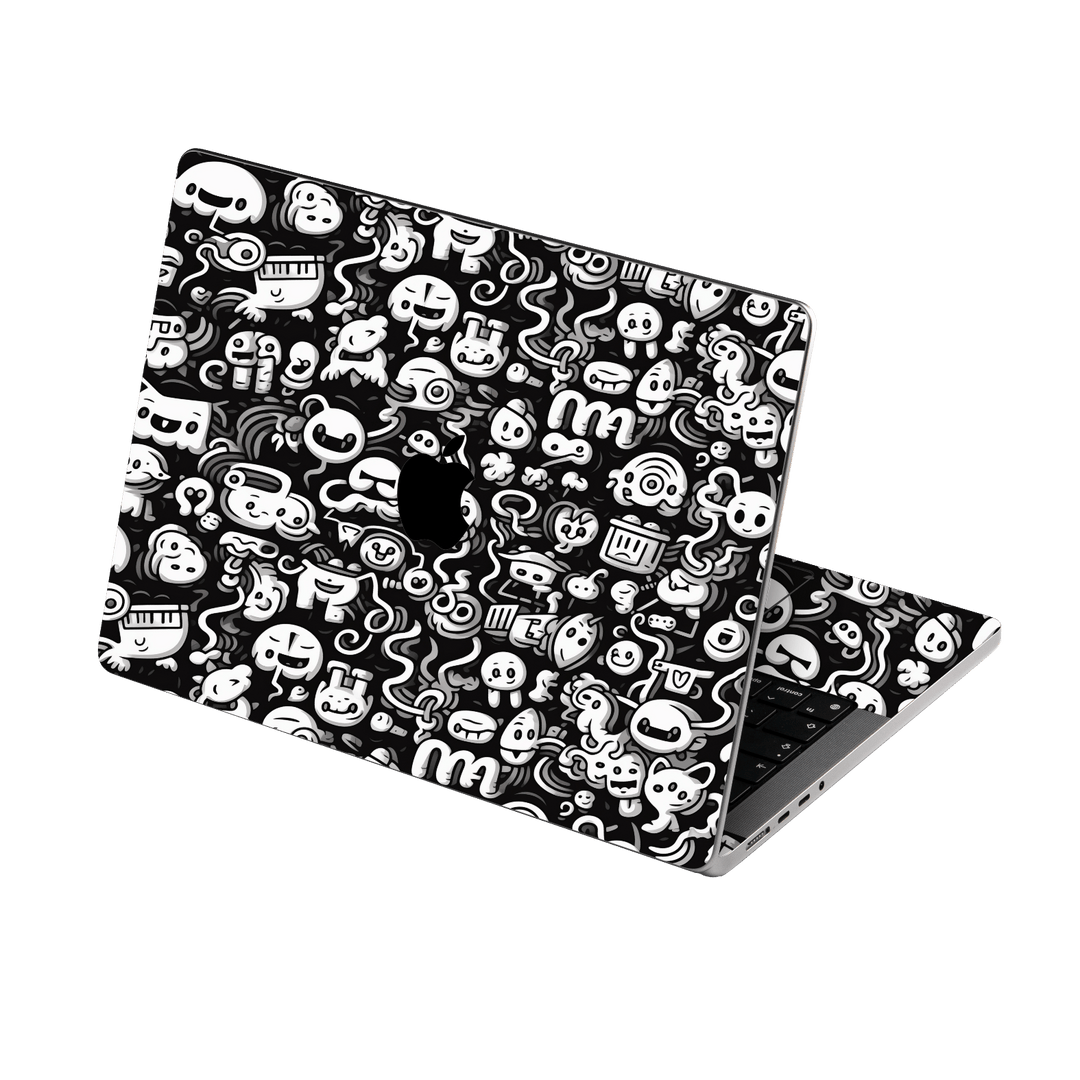 MacBook Pro 14" (2025-2026, M5) Print Printed Custom SIGNATURE Pictogram Party Monochrome Black and White Icons Faces Skin Wrap Sticker Decal Cover Protector by QSKINZ | QSKINZ.COM