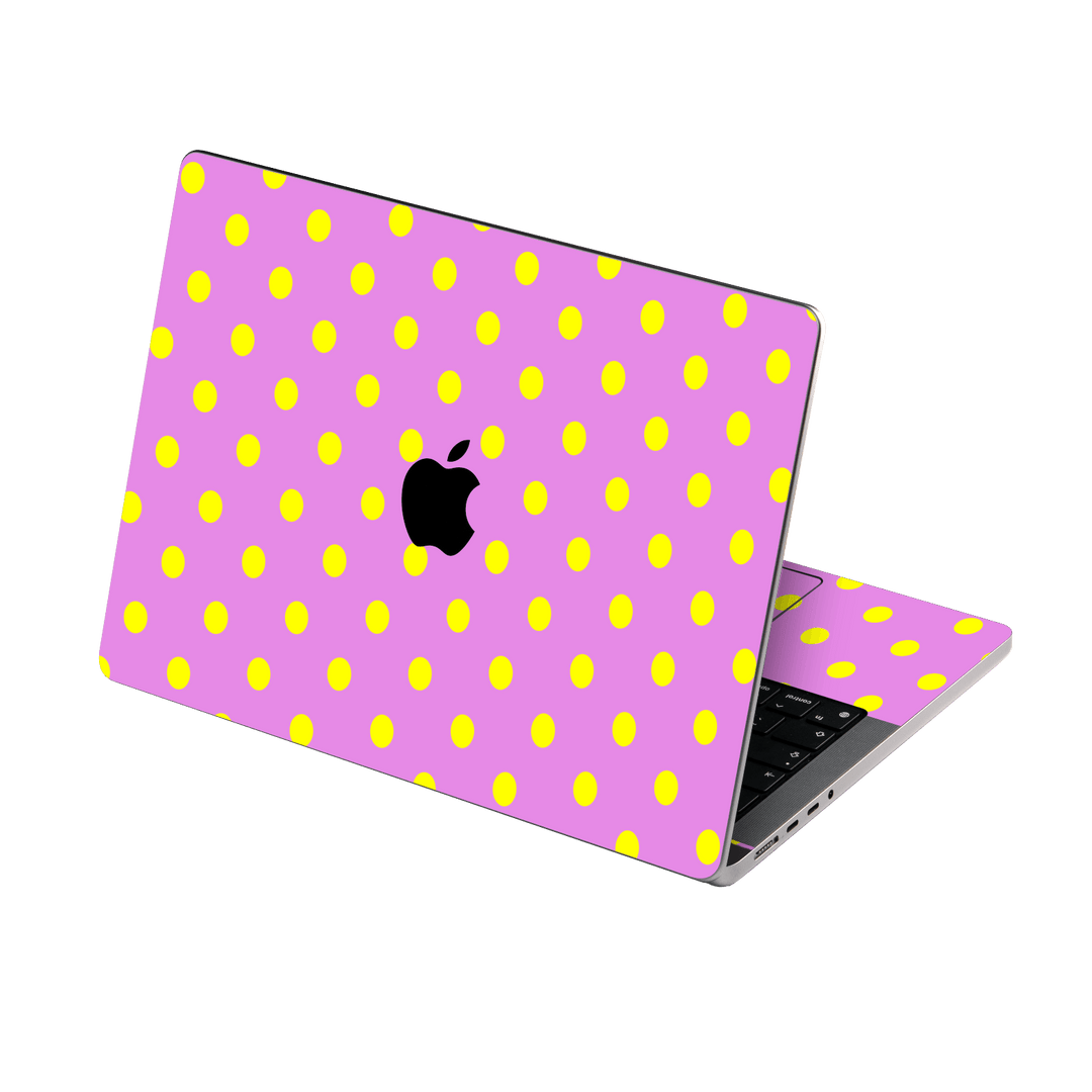 MacBook Pro 14" (2025-2026, M5) Printed Custom SIGNATURE “Candy Polka Dot” Playful Pink & Yellow Polka Dot Skin Wrap Sticker Decal Cover Protector by QSKINZ | QSKINZ.COM