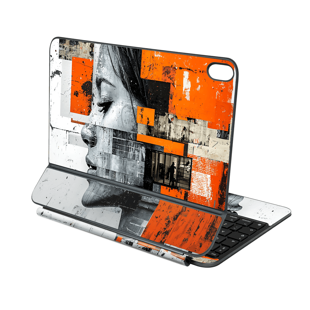 Magic Keyboard for iPad AIR 13" (M2/M3/M4) Printed Custom SIGNATURE “Atelier Portrait” Monochrome Black & White Artistic Portrait Collage Skin Wrap Sticker Decal Cover Protector by QSKINZ | QSKINZ.COM