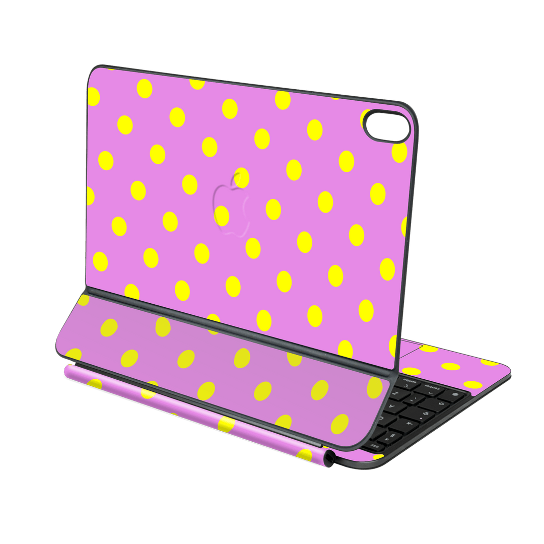 Magic Keyboard for iPad AIR 13" (M2/M3/M4) Printed Custom SIGNATURE “Candy Polka Dot” Playful Pink & Yellow Polka Dot Skin Wrap Sticker Decal Cover Protector by QSKINZ | QSKINZ.COM