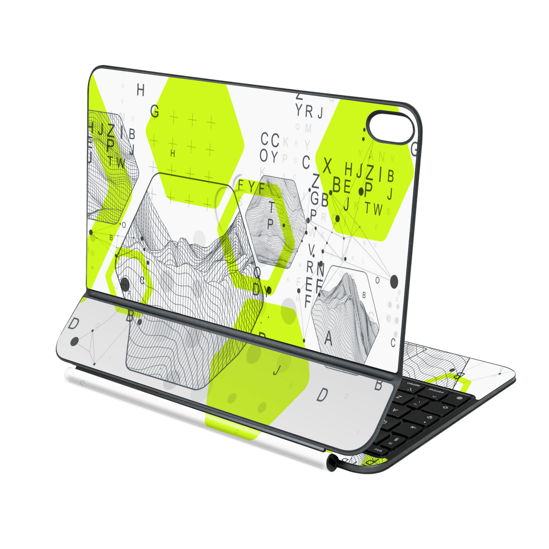Magic Keyboard for iPad AIR 13" (M2/M3/M4) Printed Custom SIGNATURE “Neural Realm” AI Science Green & White Skin Wrap Sticker Decal Cover Protector by QSKINZ | QSKINZ.COM