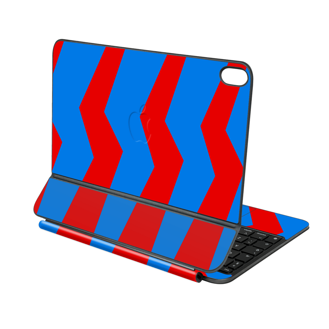 Magic Keyboard for iPad AIR 13" (M2/M3/M4) Printed Custom SIGNATURE “ZigPop Blue-Red” Bold Blue & Red Zigzag Geometric Skin Wrap Sticker Decal Cover Protector by QSKINZ | QSKINZ.COM