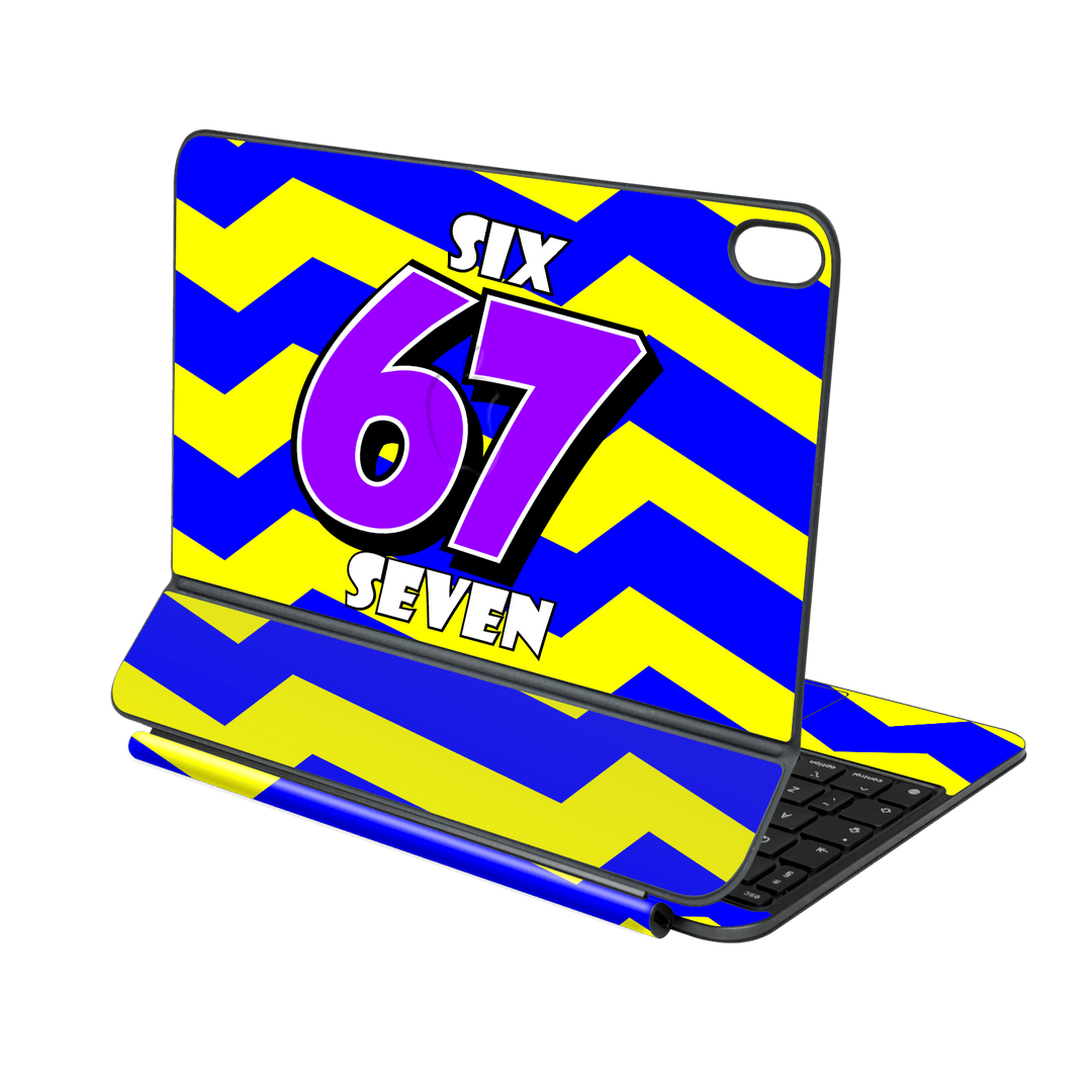 Magic Keyboard for iPad Air 11" (M2/M3/M4) Printed Custom SIGNATURE “6-7 Flash” Bold Blue & Yellow Pop Art Typography Skin Wrap Sticker Decal Cover Protector by QSKINZ | QSKINZ.COM