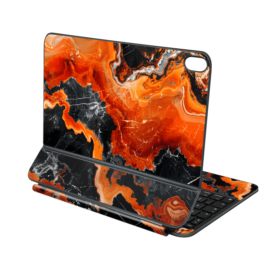 Magic Keyboard for iPad Air 11" (M2/M3/M4) Printed Custom SIGNATURE “Magmora” AI Lava Orange & Black Skin Wrap Sticker Decal Cover Protector by QSKINZ | QSKINZ.COM