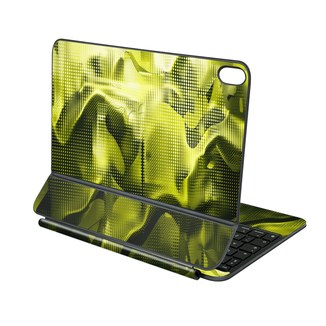 Magic Keyboard for iPad Air 11" (M2/M3/M4) Printed Custom SIGNATURE “Toxic Halftone” Neon Yellow-Green & Black Halftone Glitch Skin Wrap Sticker Decal Cover Protector by QSKINZ | QSKINZ.COM
