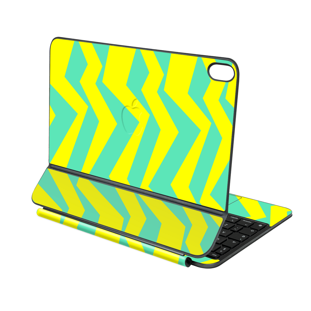 Magic Keyboard for iPad Air 11" (M2/M3/M4) Printed Custom SIGNATURE “ZigPop Yellow-Turquoise” Bold Yellow & Turquoise Zigzag Geometric Skin Wrap Sticker Decal Cover Protector by QSKINZ | QSKINZ.COM