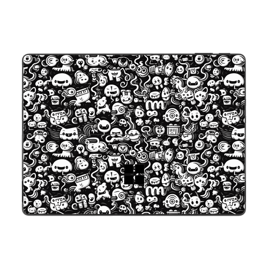 Microsoft Surface Pro 9 Print Printed Custom SIGNATURE Pictogram Party Monochrome Black and White Icons Faces Skin Wrap Sticker Decal Cover Protector by QSKINZ | QSKINZ.COM