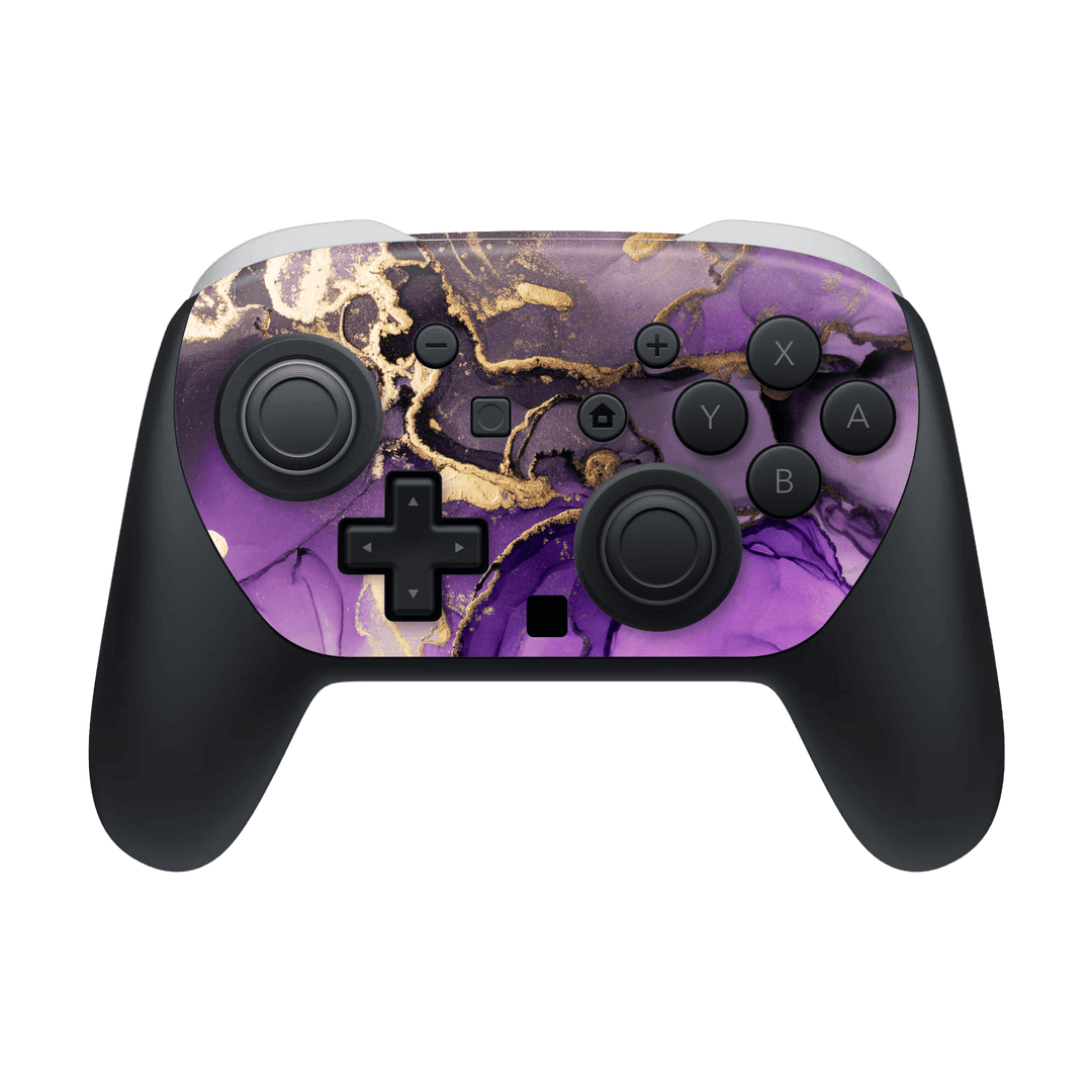 Nintendo Switch 2 PRO CONTROLLER Print Printed Custom SIGNATURE AGATE GEODE Purple-Gold Skin Wrap Sticker Decal Cover Protector by QSKINZ | qskinz.com
