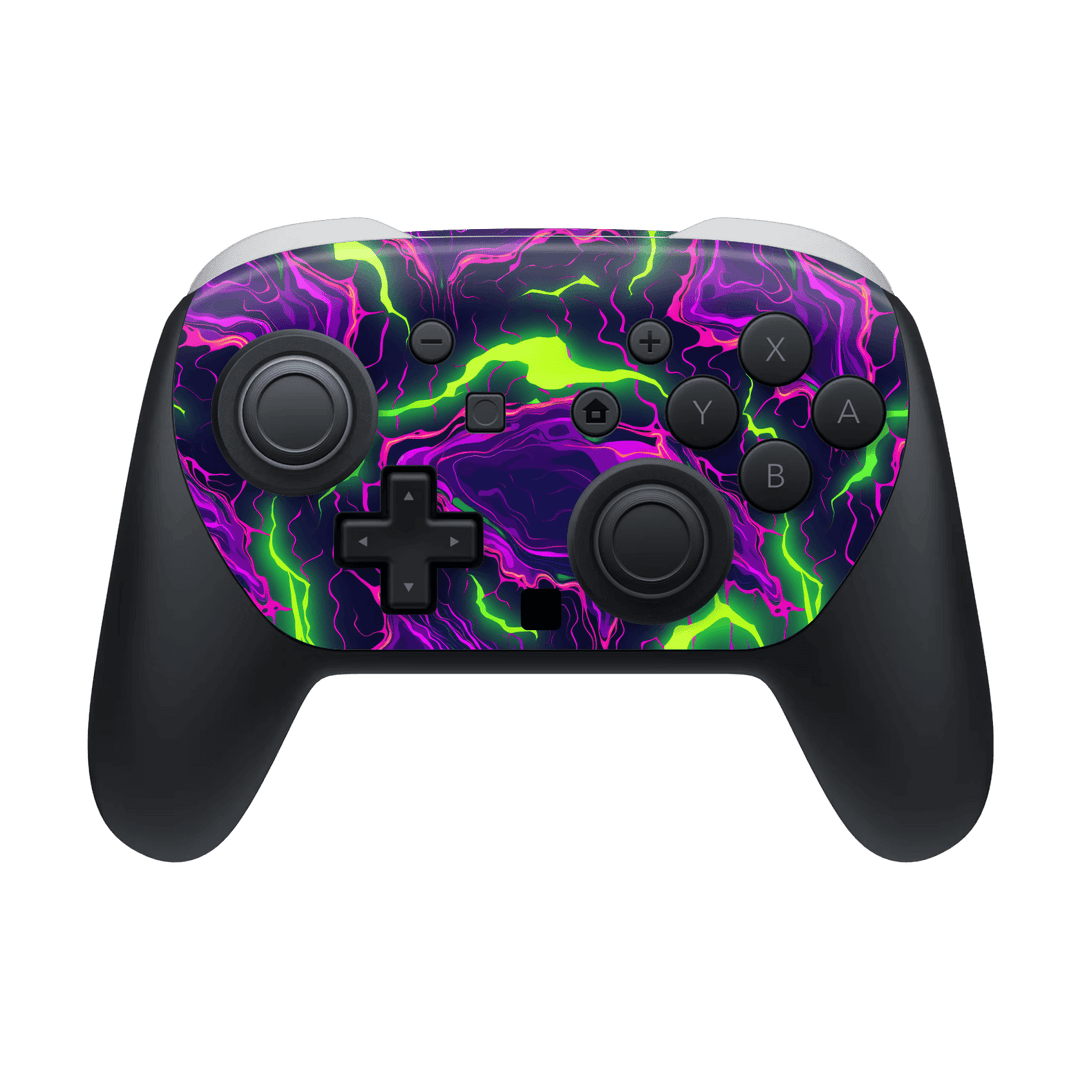 Nintendo Switch 2 PRO CONTROLLER Print Printed Custom SIGNATURE Twisterra Twist Neon Purple Yellow Green Anime Skin Wrap Sticker Decal Cover Protector by QSKINZ | QSKINZ.COM
