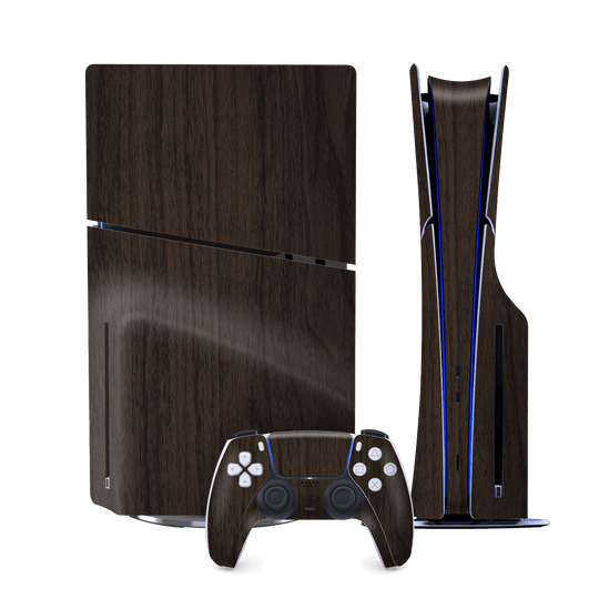 PS5 Slim (DISC Edition) Premium Wood Wooden Dark Walnut Matte Textured Skin Wrap Sticker Decal Cover Protector by QSKINZ | qskinz.com