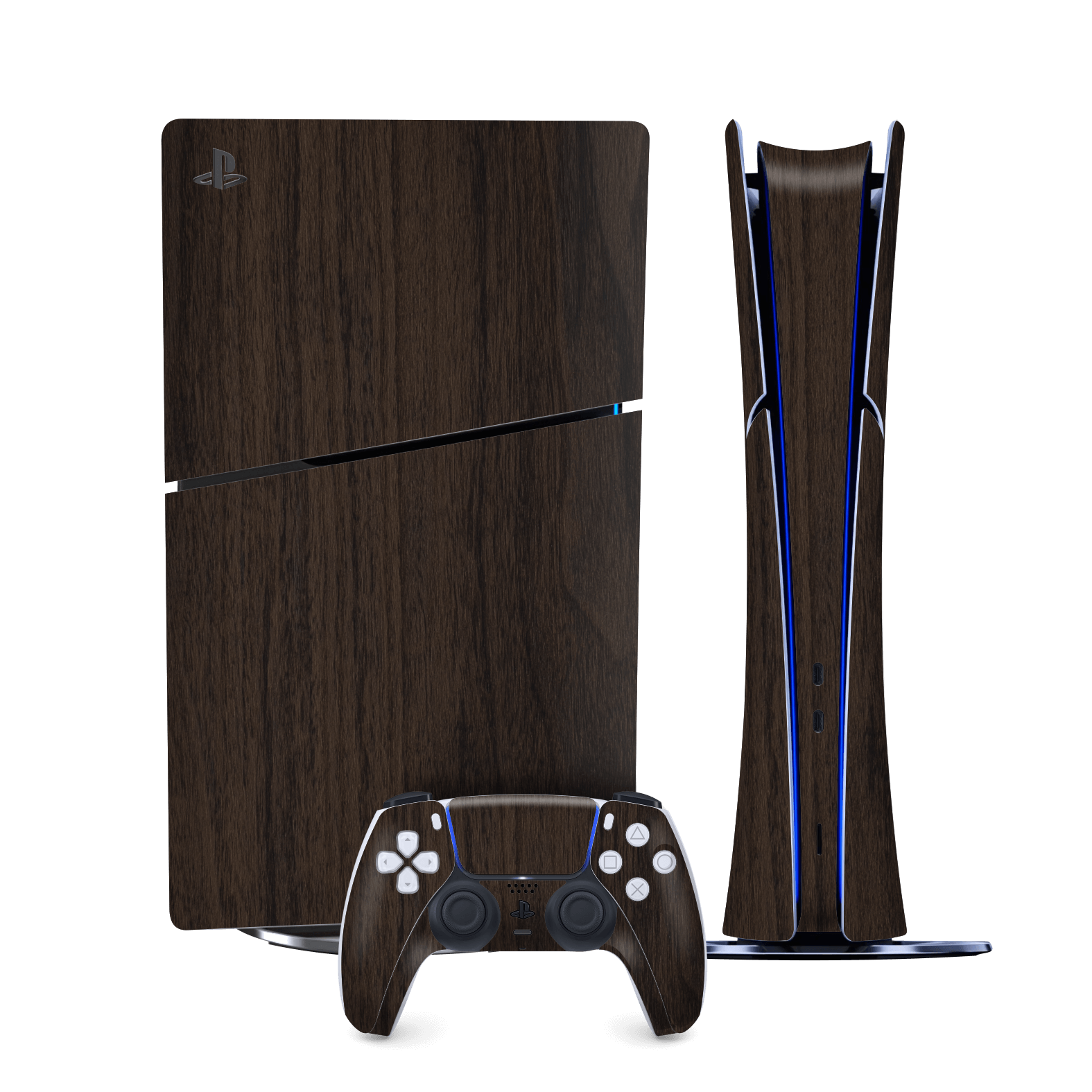PS5 Slim (Digital Edition) Premium Wood Wooden Dark Walnut Matte Textured Skin Wrap Sticker Decal Cover Protector by QSKINZ | qskinz.com