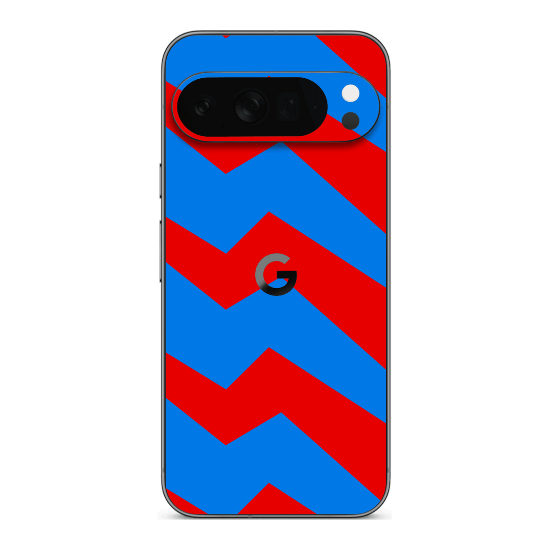 Pixel 10 PRO Printed Custom SIGNATURE “ZigPop Blue-Red” Bold Blue & Red Zigzag Geometric Skin Wrap Sticker Decal Cover Protector by QSKINZ | QSKINZ.COM
