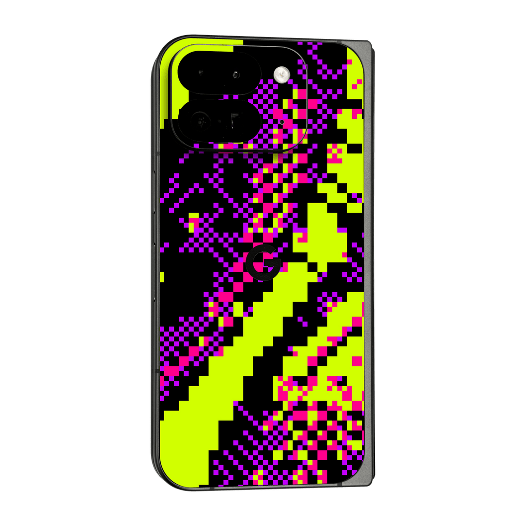 Pixel 9 PRO FOLD Custom Printed SIGNATURE “Neonix” Purple Green Pixelated Skin Wrap Sticker Decal Cover Protector by QSKINZ | QSKINZ.COM