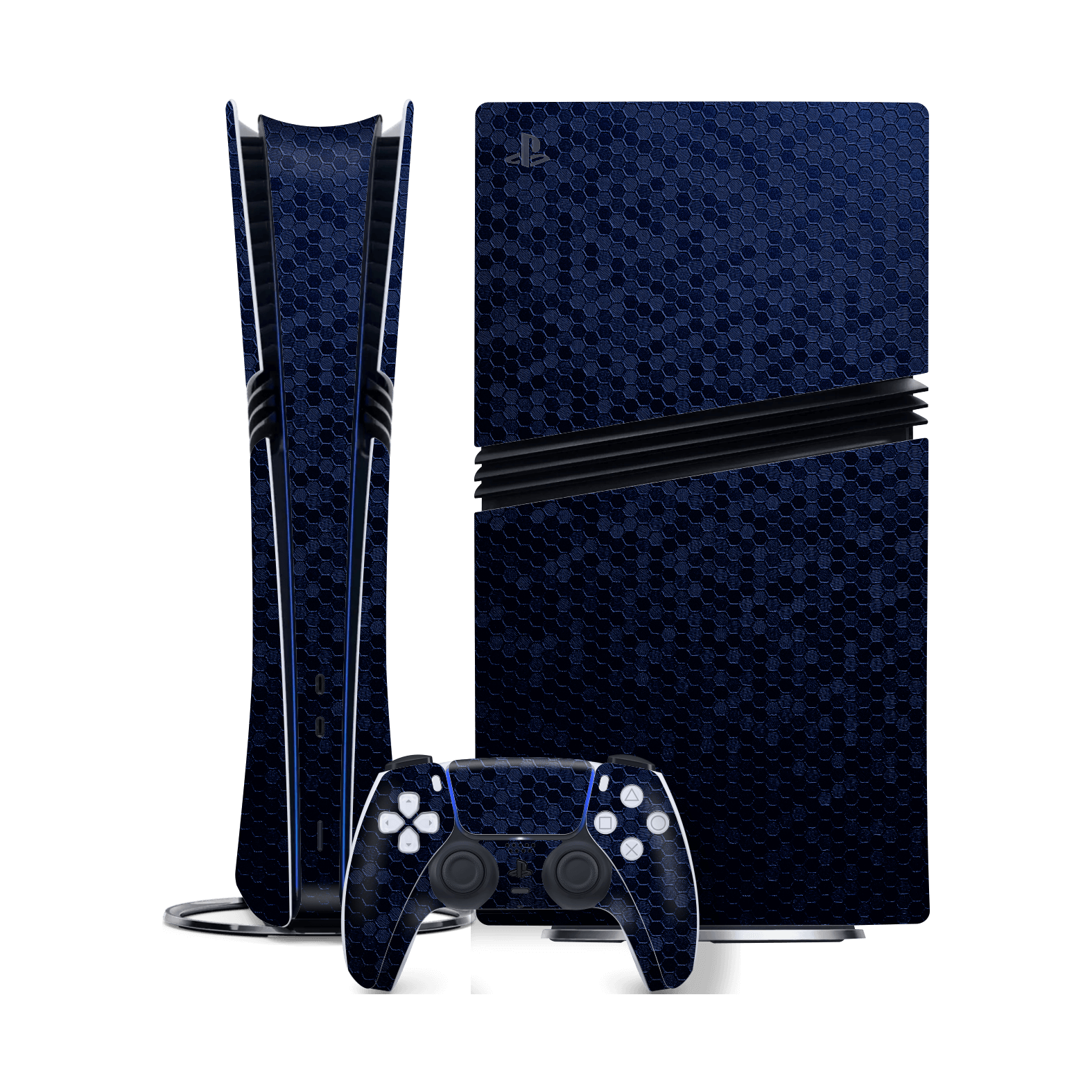 PlayStation 5 PRO (PS5 PRO) Luxuria Navy Blue Honeycomb 3D Textured Skin Wrap Sticker Decal Cover Protector by QSKINZ | qskinz.com