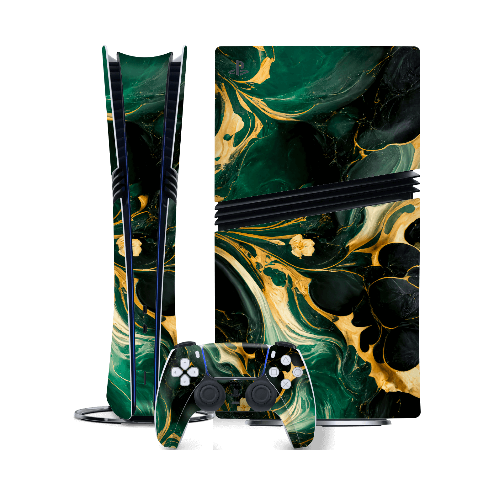 PlayStation 5 PRO (PS5 PRO) Print Printed Custom SIGNATURE Agate Geode Royal Green Gold Skin Wrap Sticker Decal Cover Protector by QSKINZ | qskinz.com
