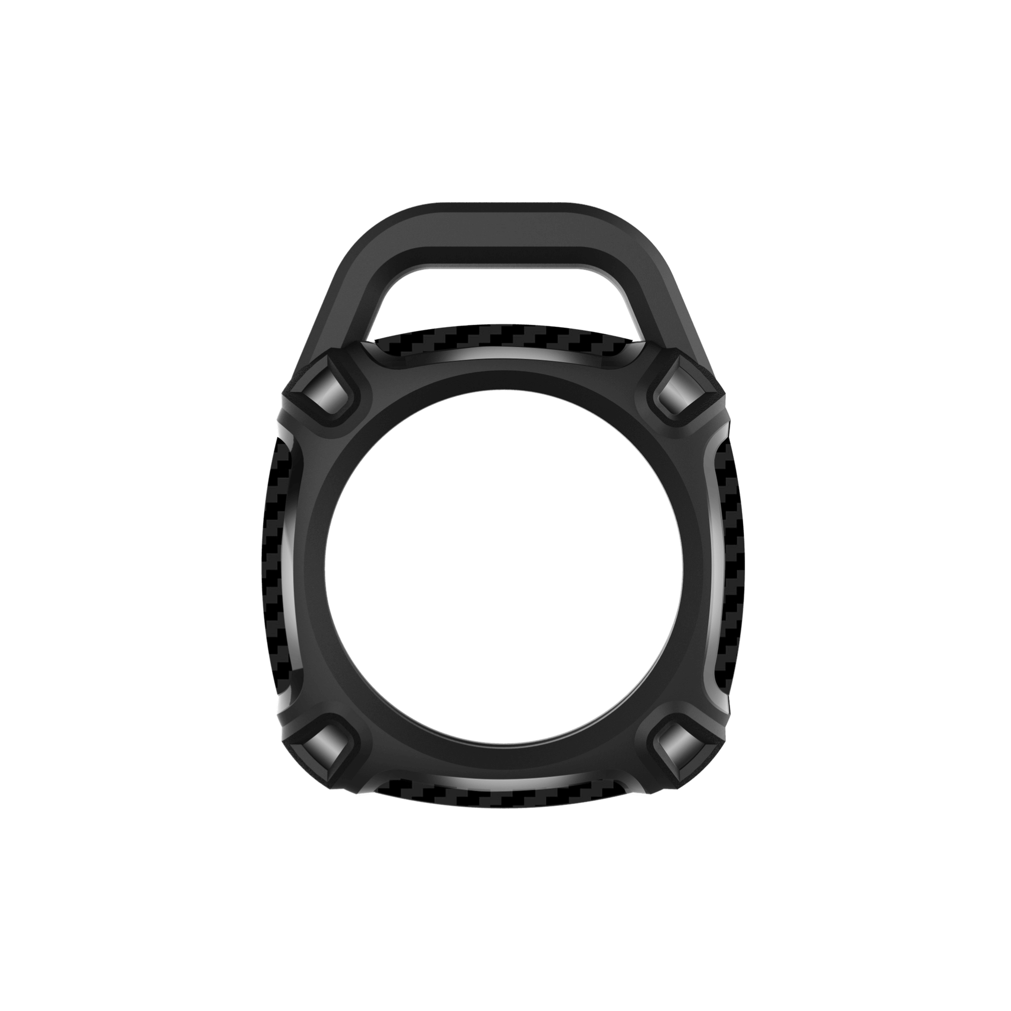 Qskinz AirTag case in black shown from the front with a strong protective design.