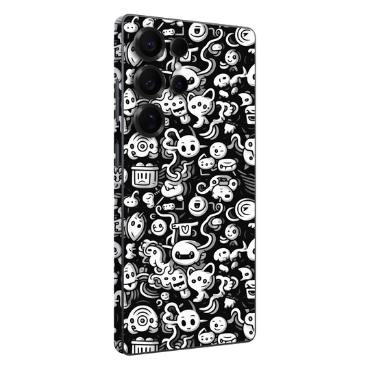 Samsung Galaxy S25 ULTRA Print Printed Custom SIGNATURE Pictogram Party Monochrome Black and White Icons Faces Skin Wrap Sticker Decal Cover Protector by QSKINZ | QSKINZ.COM