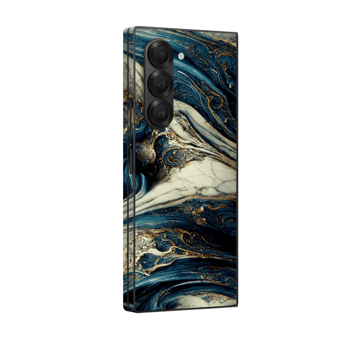 Samsung Galaxy Z Fold 6 (2024) Printed Custom SIGNATURE Agate Geode Naia Ocean Blue Stone Skin Wrap Sticker Decal Cover Protector by Qskinz | Qskinz.com