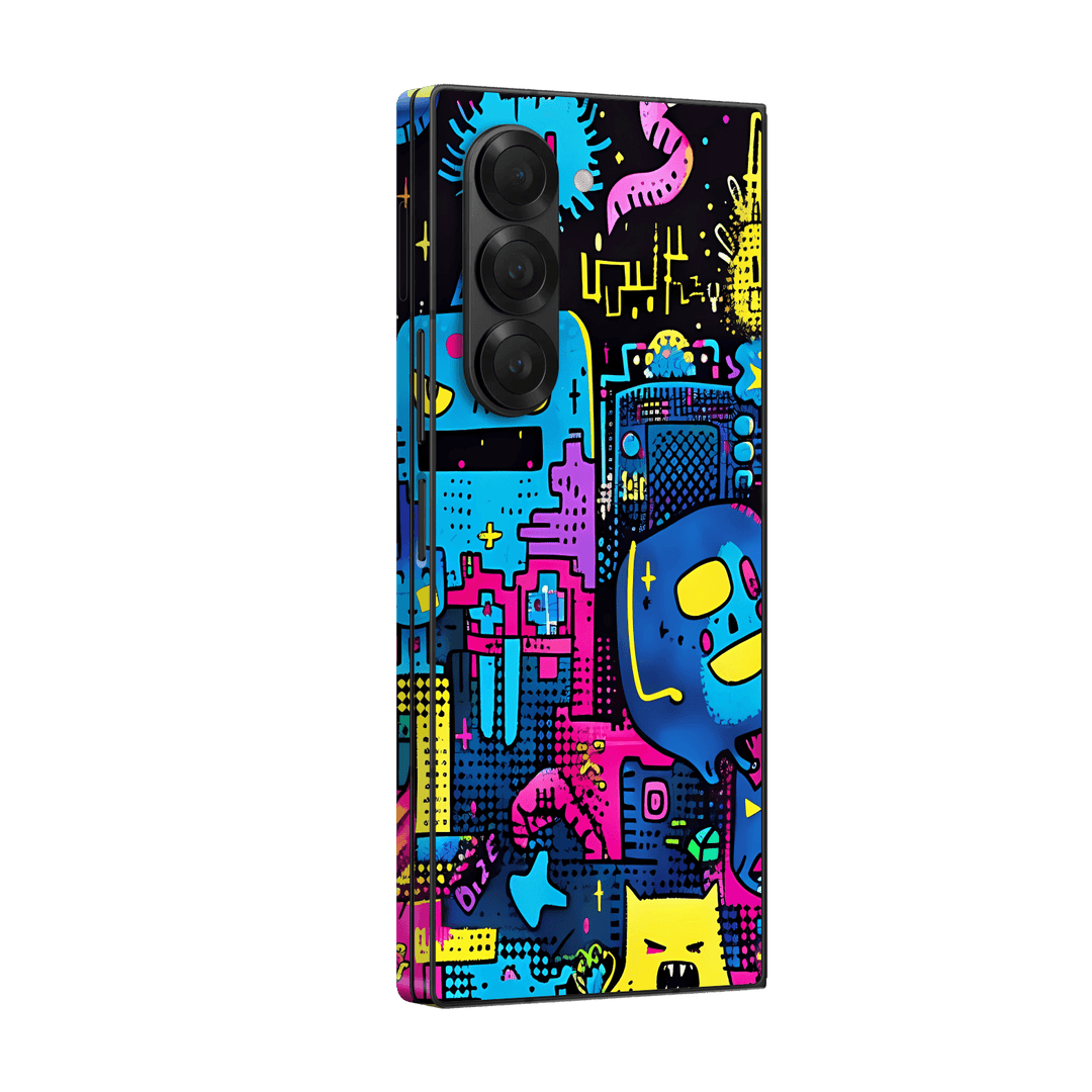 Samsung Galaxy Z FOLD 6 (2024) Print Printed Custom SIGNATURE Arcade Rave Gaming Gamer Pixel Skin Wrap Sticker Decal Cover Protector by QSKINZ | QSKINZ.COM