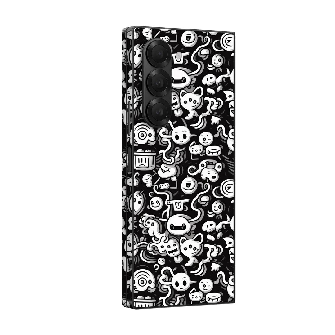 Samsung Galaxy Z FOLD 6 (2024) Print Printed Custom SIGNATURE Pictogram Party Monochrome Black and White Icons Faces Skin Wrap Sticker Decal Cover Protector by QSKINZ | QSKINZ.COM