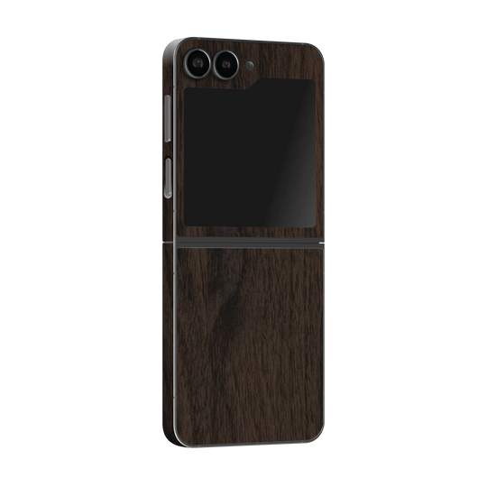 Samsung Galaxy Z Flip 6 Premium Wood Wooden Dark Walnut Matte Textured Skin Wrap Sticker Decal Cover Protector by QSKINZ | qskinz.com