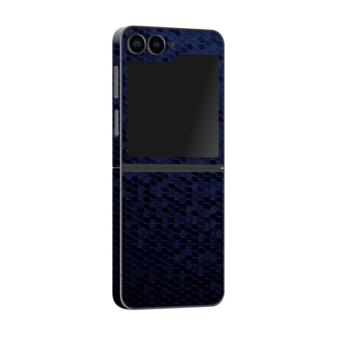 Samsung Galaxy Z Flip 6 (2024) Luxuria Navy Blue Honeycomb 3D Textured Skin Wrap Sticker Decal Cover Protector by Qskinz | Qskinz.com