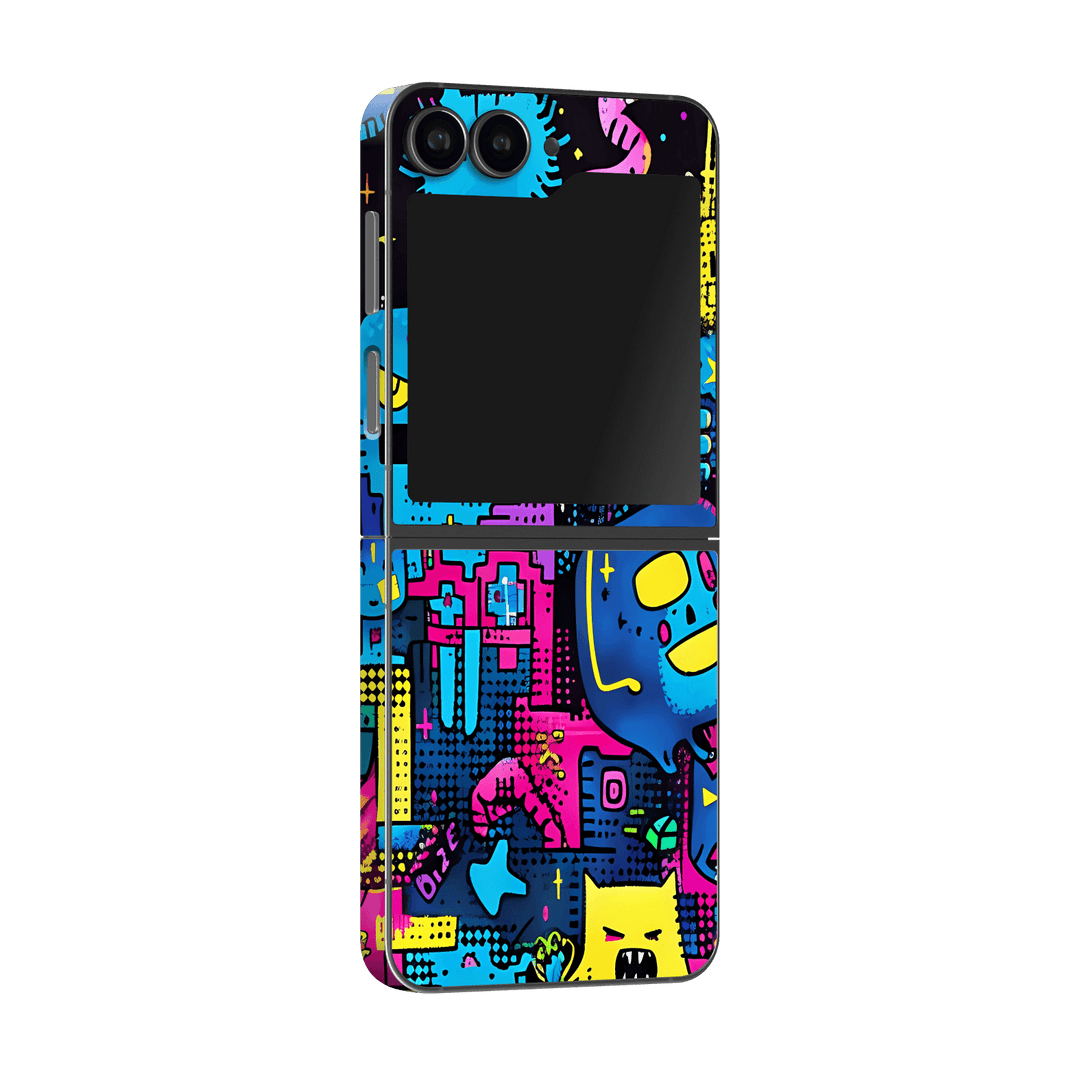 Samsung Galaxy Z Flip 6 (2024) Print Printed Custom SIGNATURE Arcade Rave Gaming Gamer Pixel Skin Wrap Sticker Decal Cover Protector by QSKINZ | QSKINZ.COM