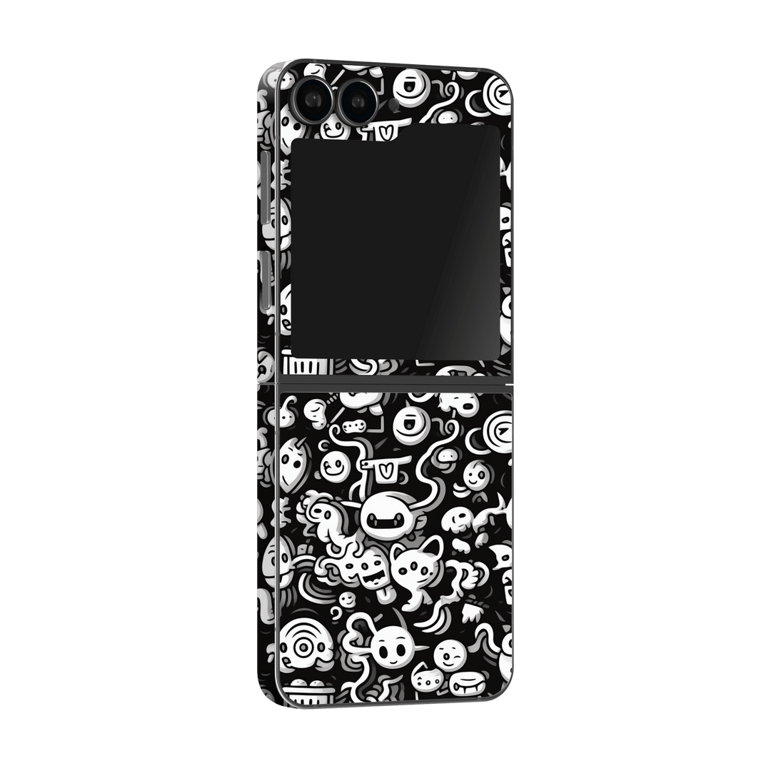 Samsung Galaxy Z Flip 6 (2024) Print Printed Custom SIGNATURE Pictogram Party Monochrome Black and White Icons Faces Skin Wrap Sticker Decal Cover Protector by QSKINZ | QSKINZ.COM