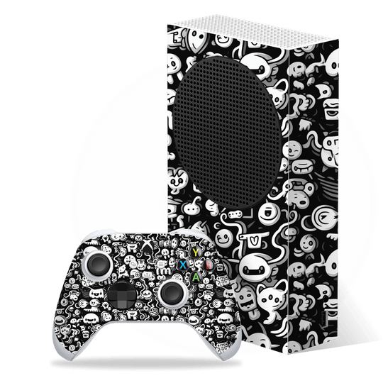 Xbox SERIES S Print Printed Custom SIGNATURE Pictogram Party Monochrome Black and White Icons Faces Skin Wrap Sticker Decal Cover Protector by QSKINZ | QSKINZ.COM
