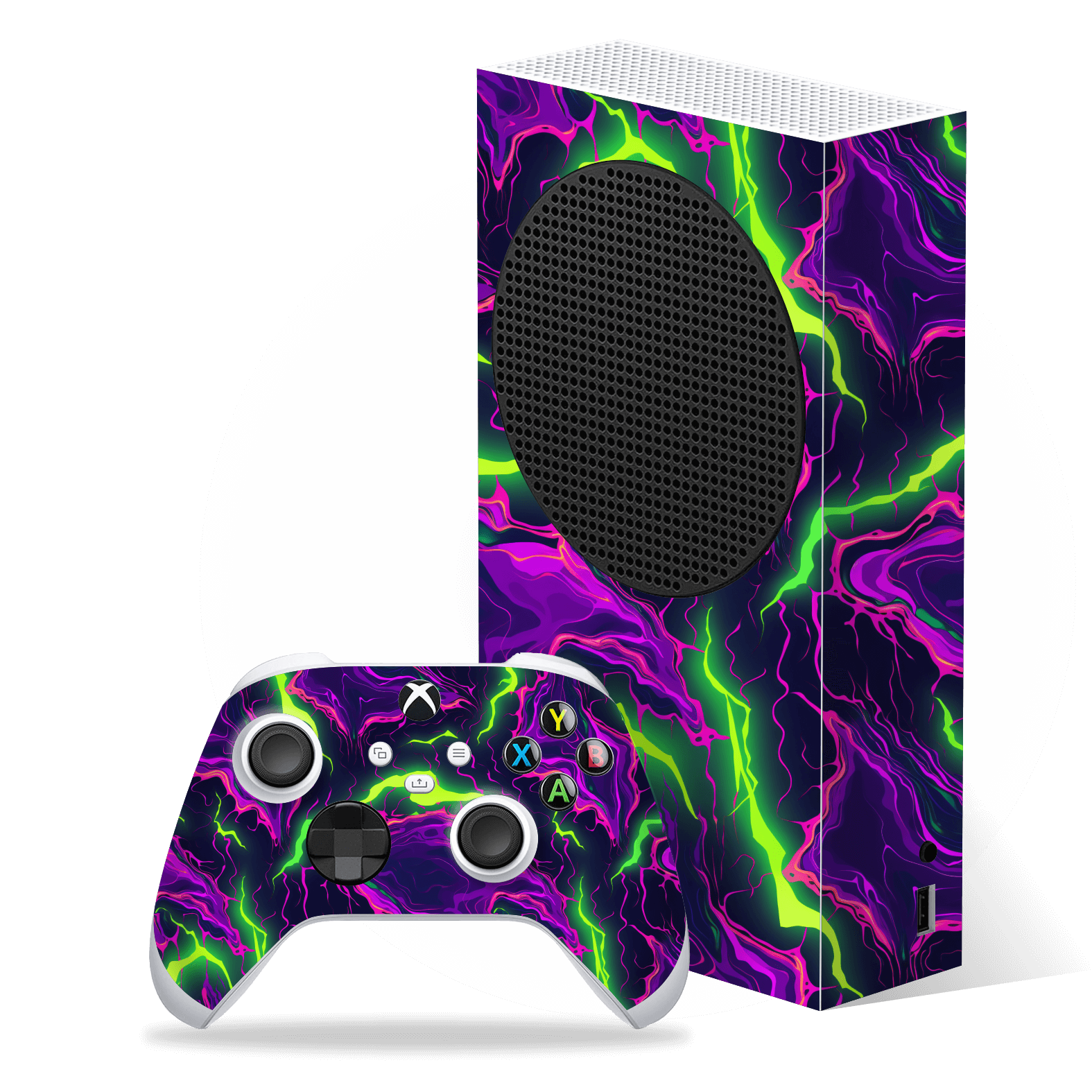Xbox SERIES S Print Printed Custom SIGNATURE Twisterra Twist Neon Purple Yellow Green Anime Skin Wrap Sticker Decal Cover Protector by QSKINZ | QSKINZ.COM