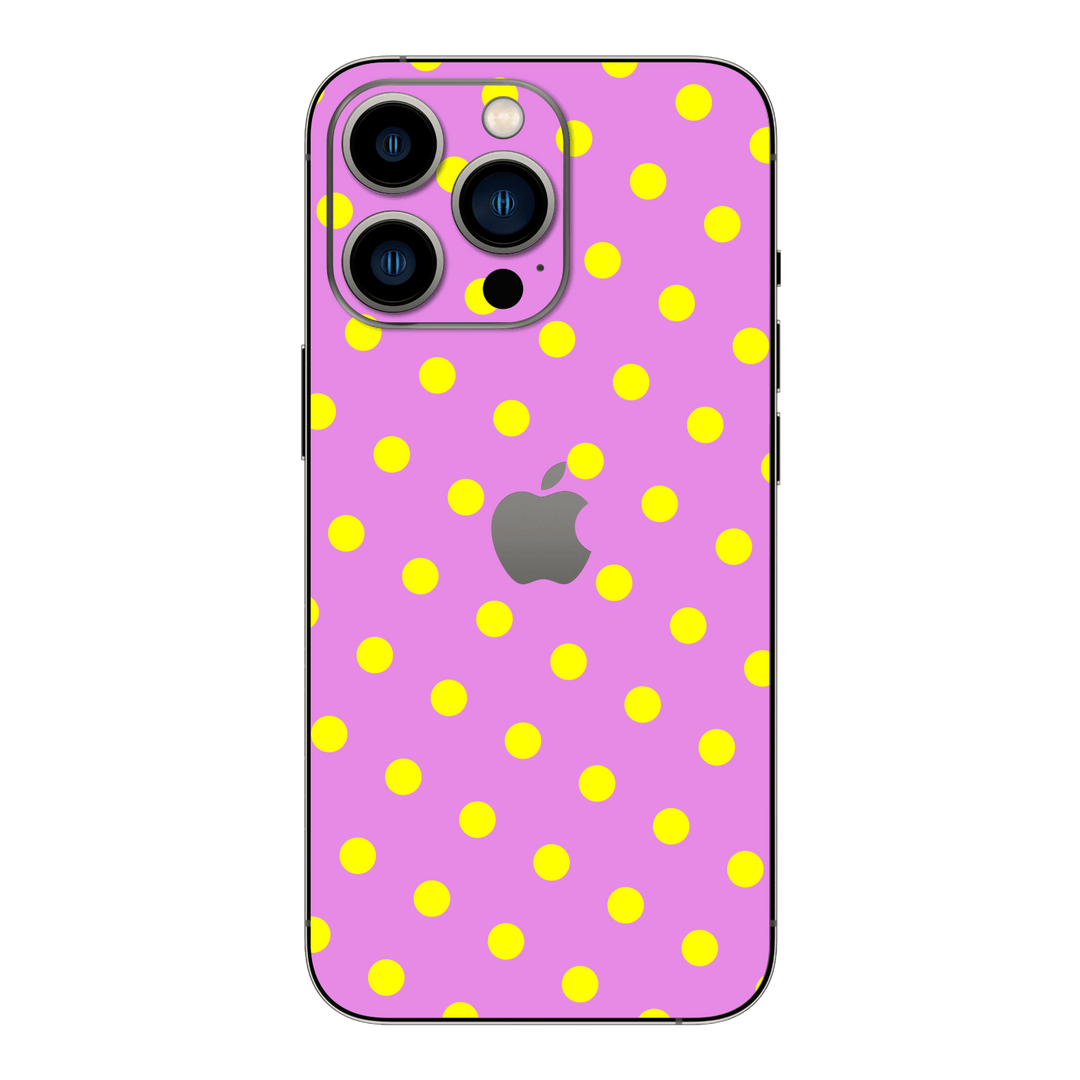 iPhone 13 Pro MAX Printed Custom SIGNATURE “Candy Polka Dot” Playful Pink & Yellow Polka Dot Skin Wrap Sticker Decal Cover Protector by QSKINZ | QSKINZ.COM