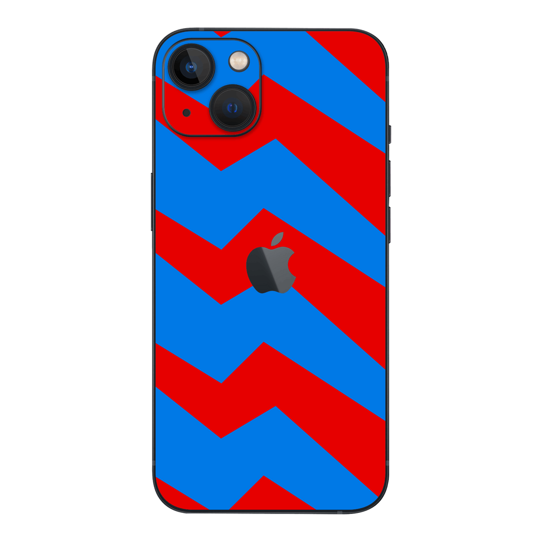 iPhone 15 Plus Printed Custom SIGNATURE “ZigPop Blue-Red” Bold Blue & Red Zigzag Geometric Skin Wrap Sticker Decal Cover Protector by QSKINZ | QSKINZ.COM