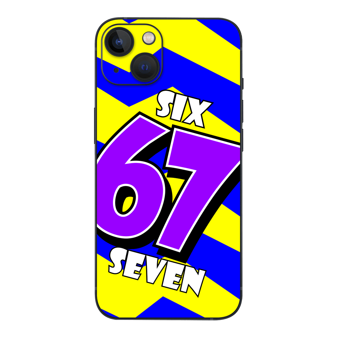 iPhone 15 Printed Custom SIGNATURE “6-7 Flash” Bold Blue & Yellow Pop Art Typography Skin Wrap Sticker Decal Cover Protector by QSKINZ | QSKINZ.COM