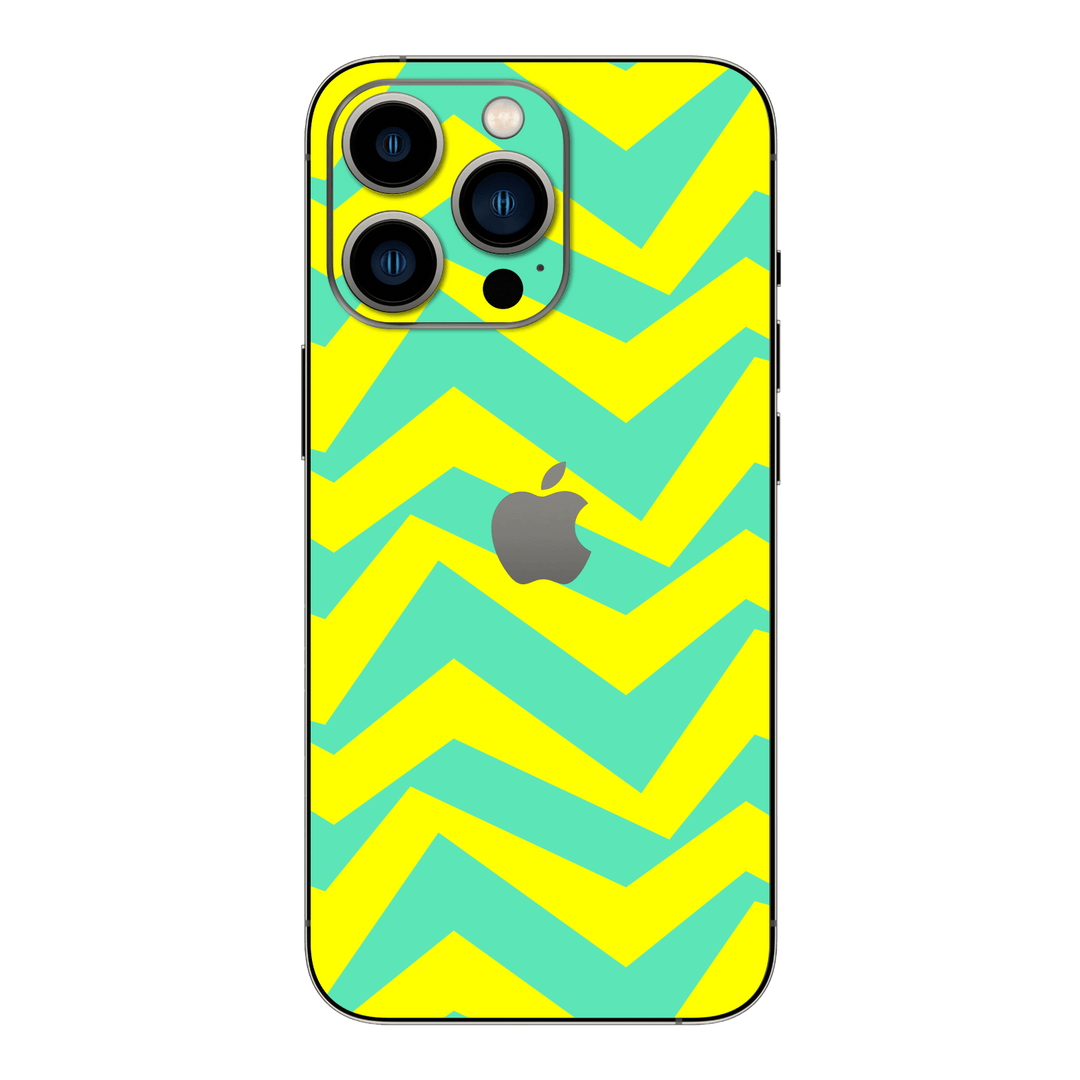 iPhone 15 Pro MAX Printed Custom SIGNATURE “ZigPop Yellow-Turquoise” Bold Yellow & Turquoise Zigzag Geometric Skin Wrap Sticker Decal Cover Protector by QSKINZ | QSKINZ.COM