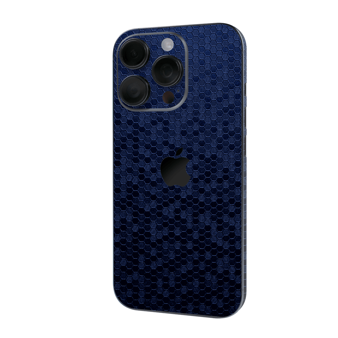 iPhone 16 PRO Luxuria Navy Blue Honeycomb 3D Textured Skin Wrap Sticker Decal Cover Protector by QSKINZ | qskinz.com