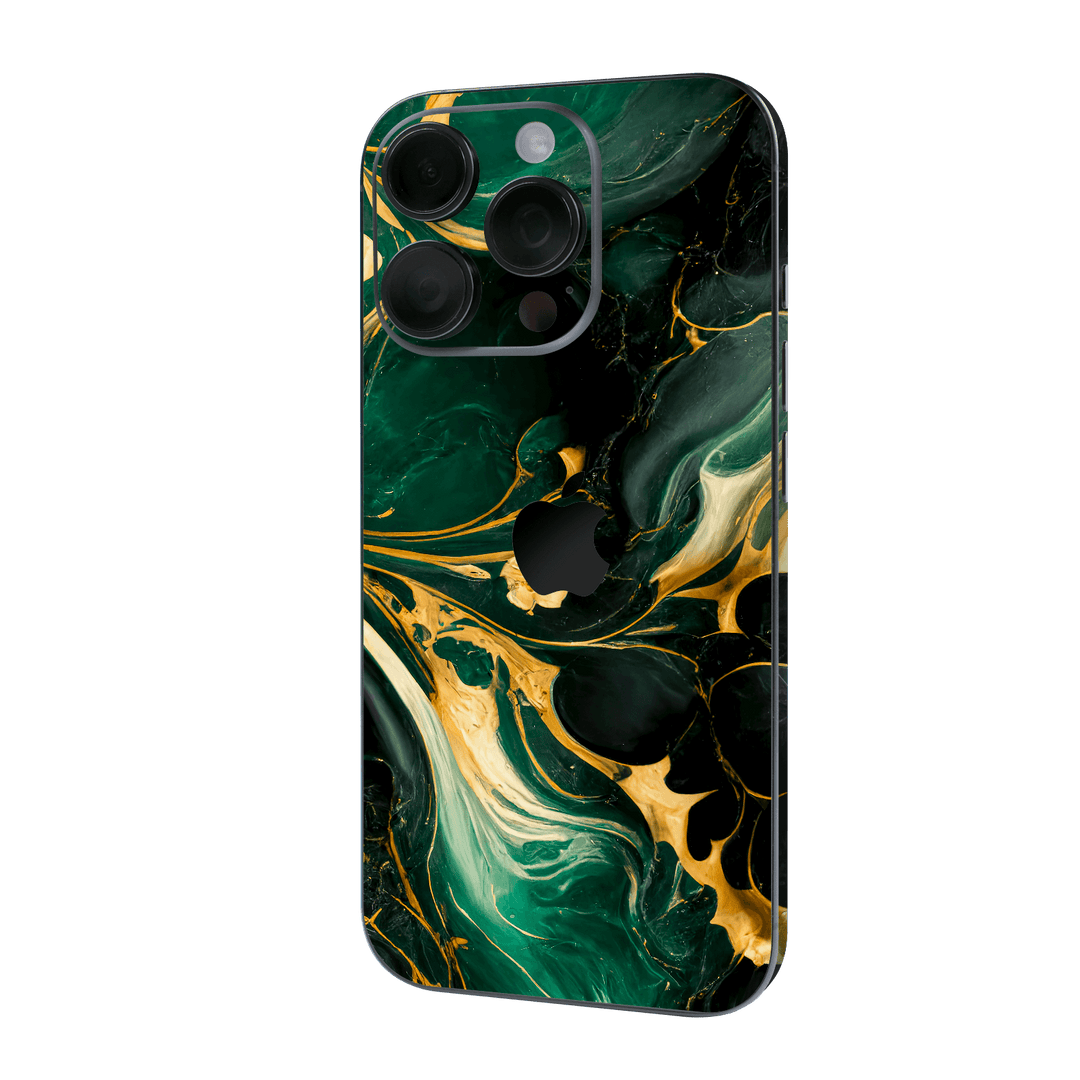 iPhone 16 PRO Print Printed Custom SIGNATURE Agate Geode Royal Green Gold Skin Wrap Sticker Decal Cover Protector by QSKINZ | qskinz.com