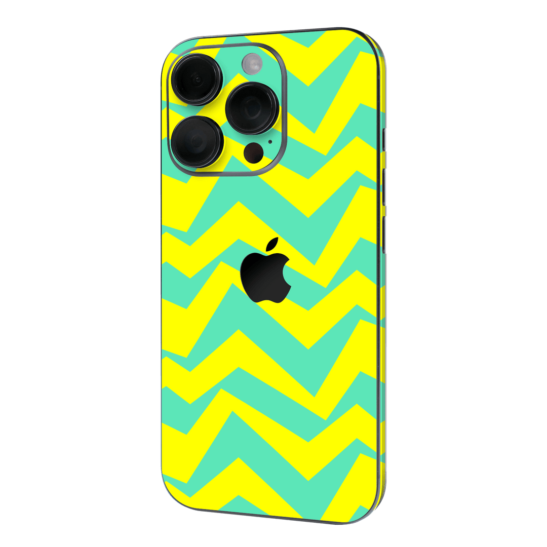 iPhone 16 Pro MAX Printed Custom SIGNATURE “ZigPop Yellow-Turquoise” Bold Yellow & Turquoise Zigzag Geometric Skin Wrap Sticker Decal Cover Protector by QSKINZ | QSKINZ.COM