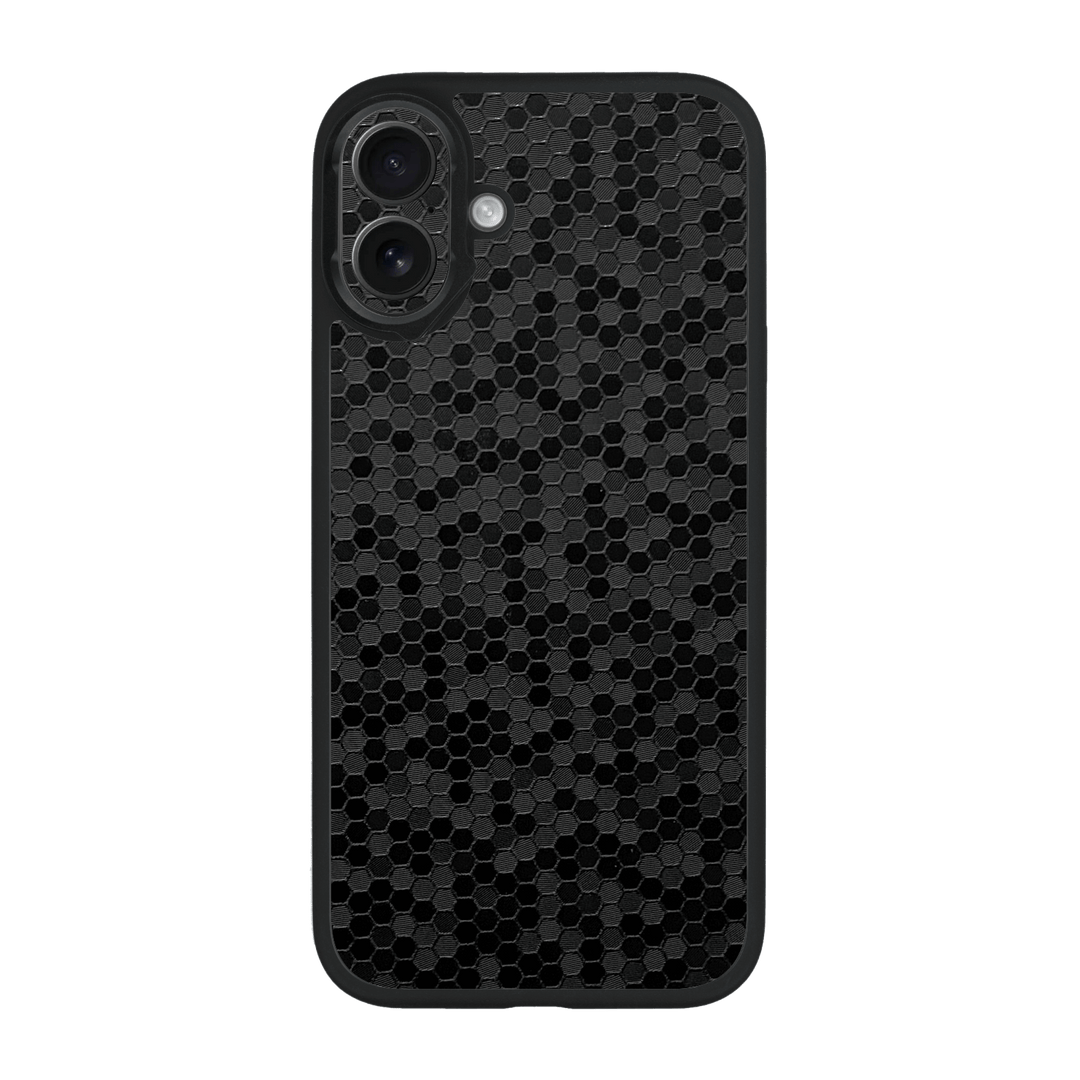 iPhone 16 Qcaze Luxuria Black Honeycomb 3D Textured Case by QSKINZ | qskinz.com